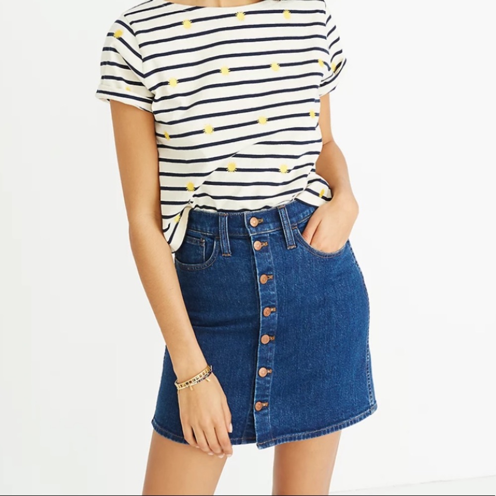Madewell Stretch Button Front Denim Straight Arroyo Wash Mini Skirt Size 25